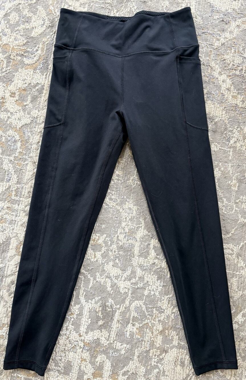 Victoria's Secret Leggings Black Size 10 Medium W/ Pockets Gold Logo High Waist
